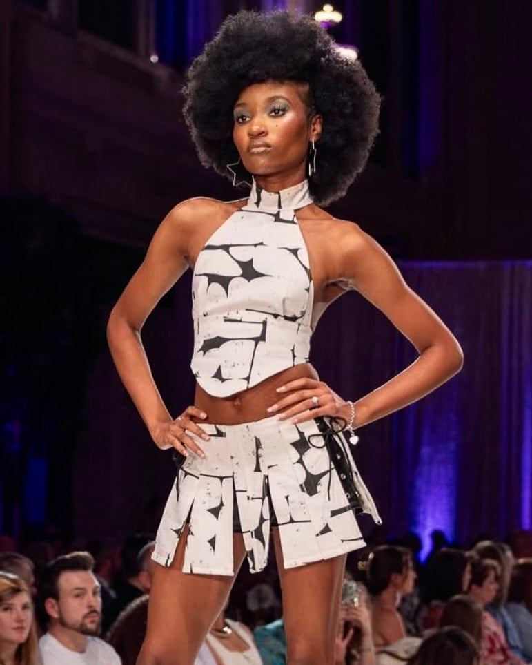 B&W Halter Top & Wrap Skirt Set