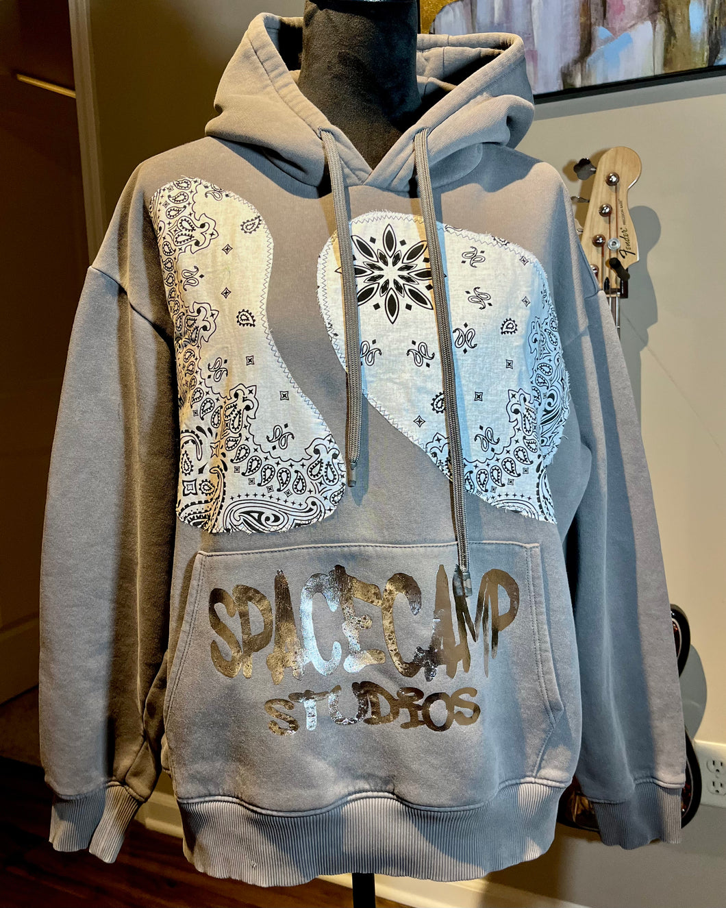 GRAY & WHITE BANDANA HOODIE